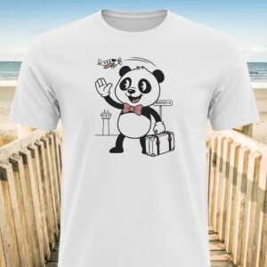 Panda at Airport Cartoon T-Shirt
