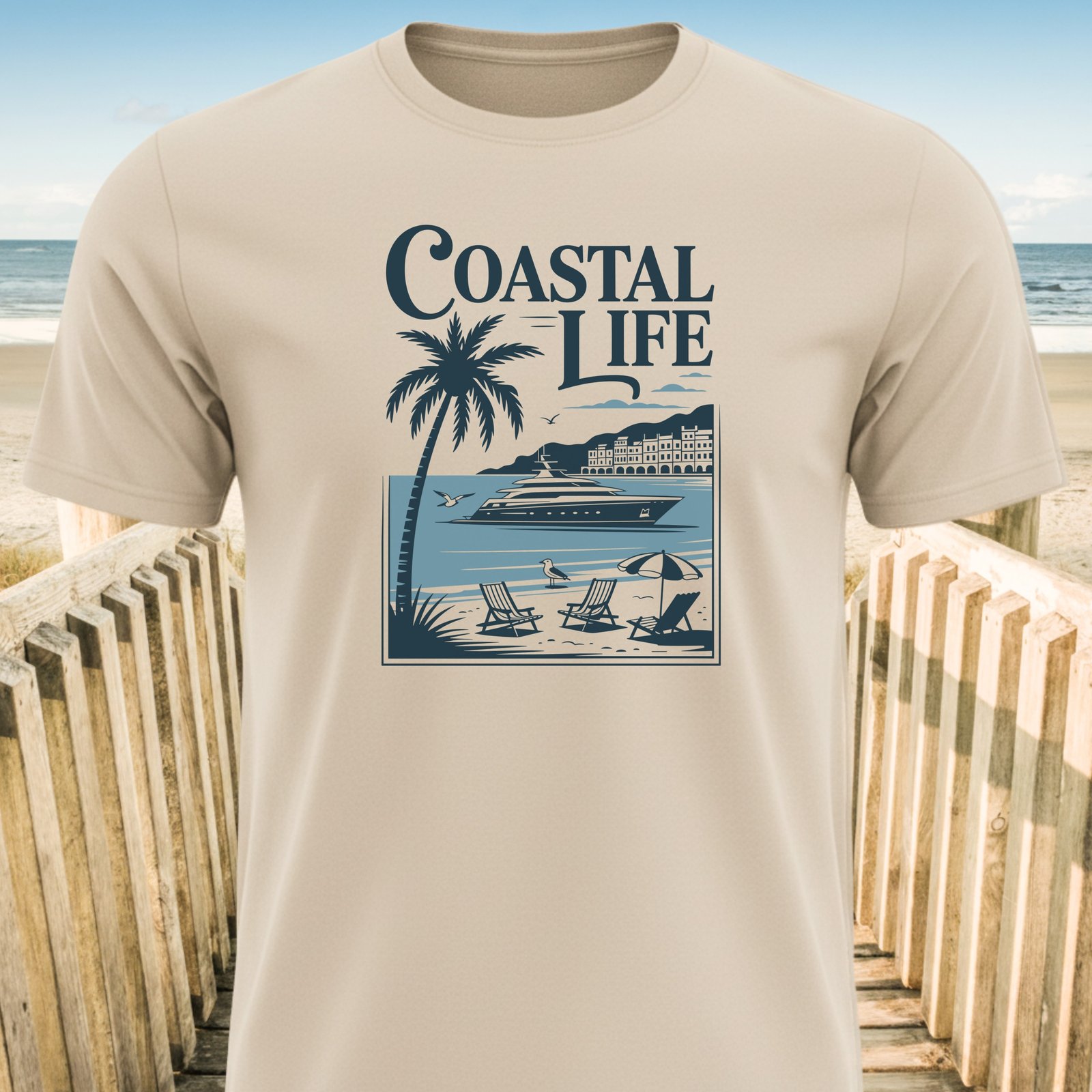 Coastal Life Scene at The Beach T-Shirt